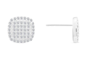 Sterling Silver CZ Pave Square Stud Earrings - Unisex Elegance.