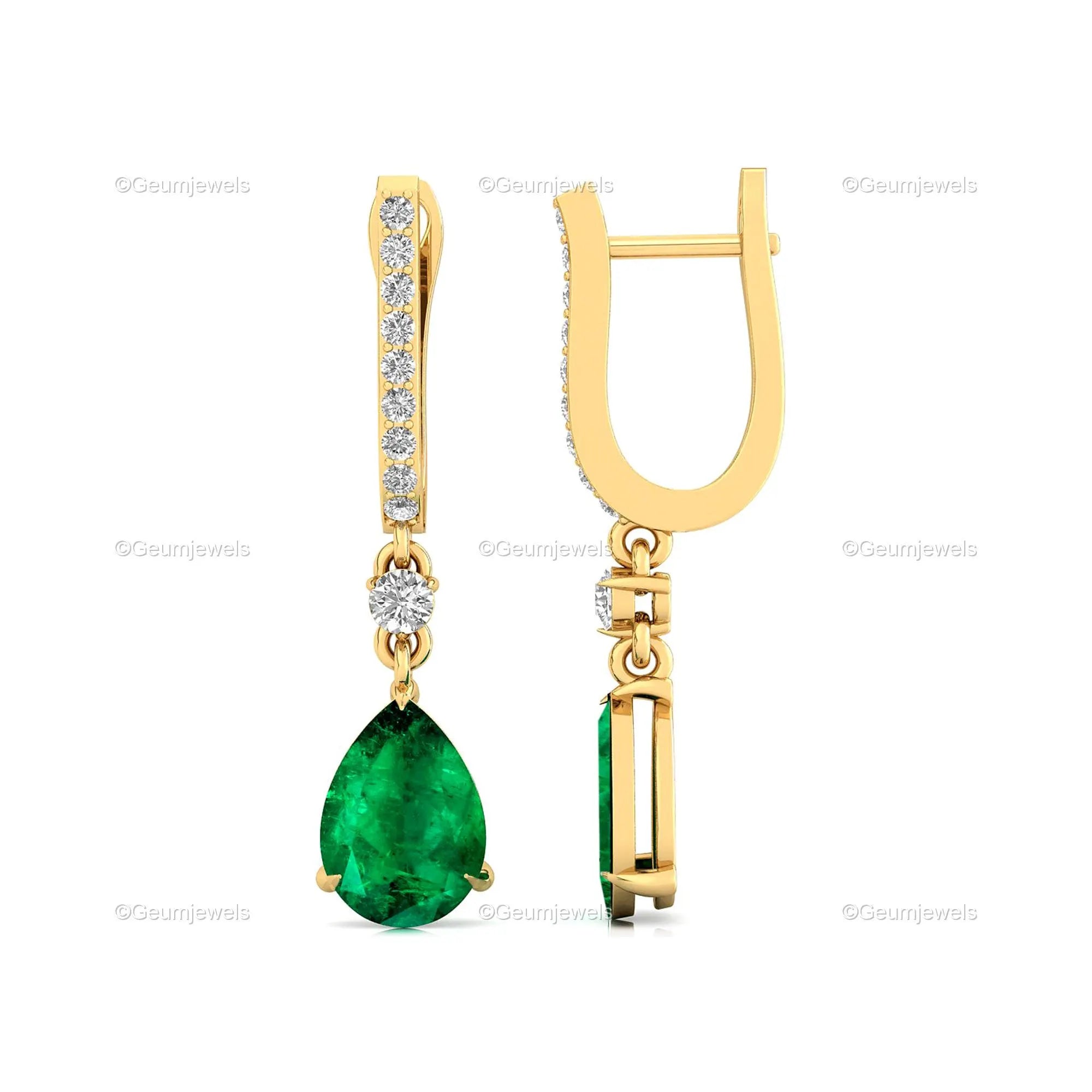 Birthstone Emerald Diamond Earrings, Dangle Emerald Drops, May Birthstone Bridal Earrings
