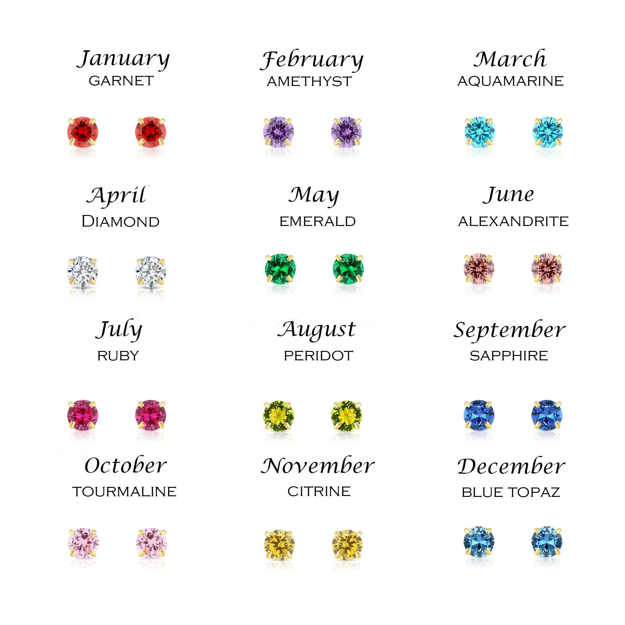 CZ Birthstone Flower Stud Earrings in Sterling Silver