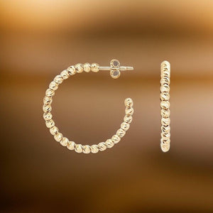 Elegant 14K Italian Gold Dainty Hoop Earrings with Beads.