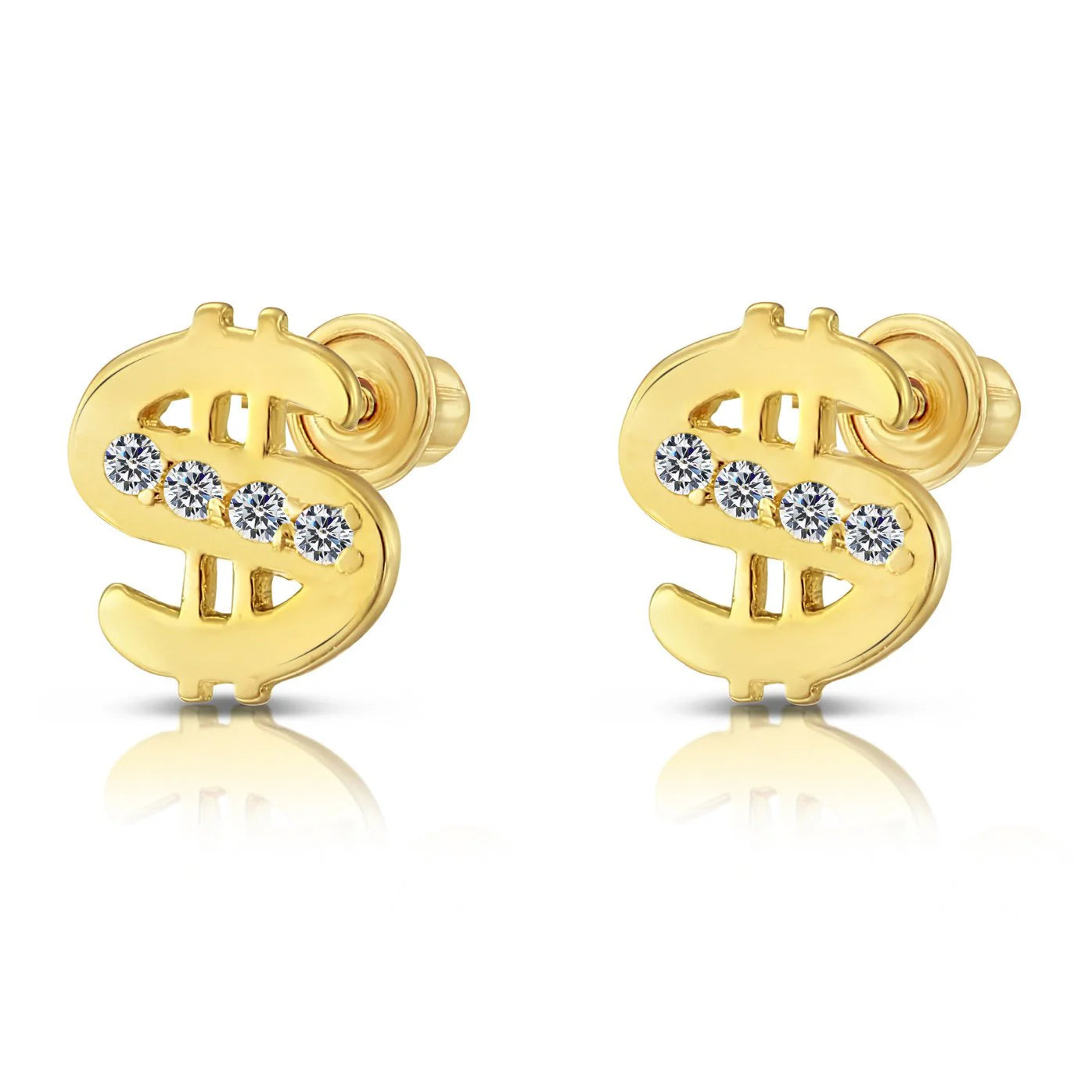 10K Yellow Gold Dollar Sign Stud Earrings, Unisex