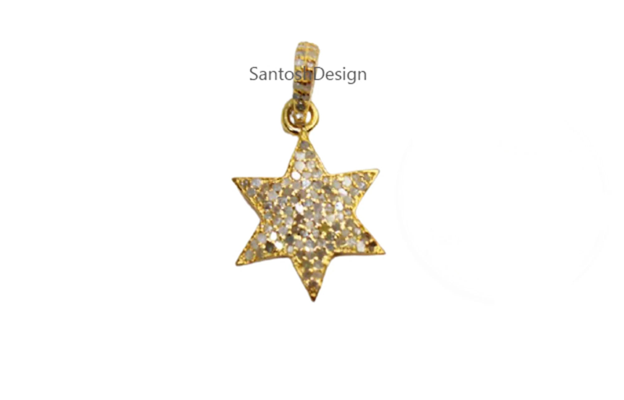 Sterling Silver Star Pendant, Pave Diamond Charm, Handmade Jewelry (28X16 MM)