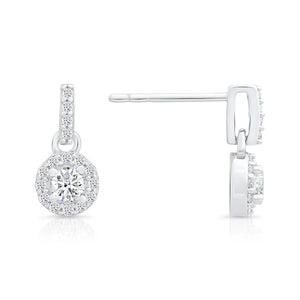 CZ Tiny round Halo Dangle Stud Earrings in Sterling Silver