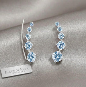 Sterling Silver Sapphire Blue CZ Ear Climbers, 18Mm