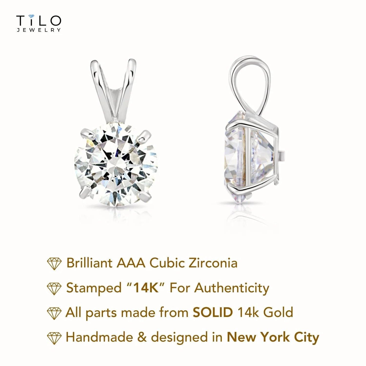 Exquisite 14K White Gold Classic Solitaire Pendant Necklace.