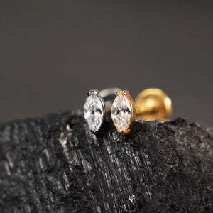 Premium Implant Grade Titanium Marquise Threadless Push Pin Labret Earrings - Flat Back Design for Comfort and Style.