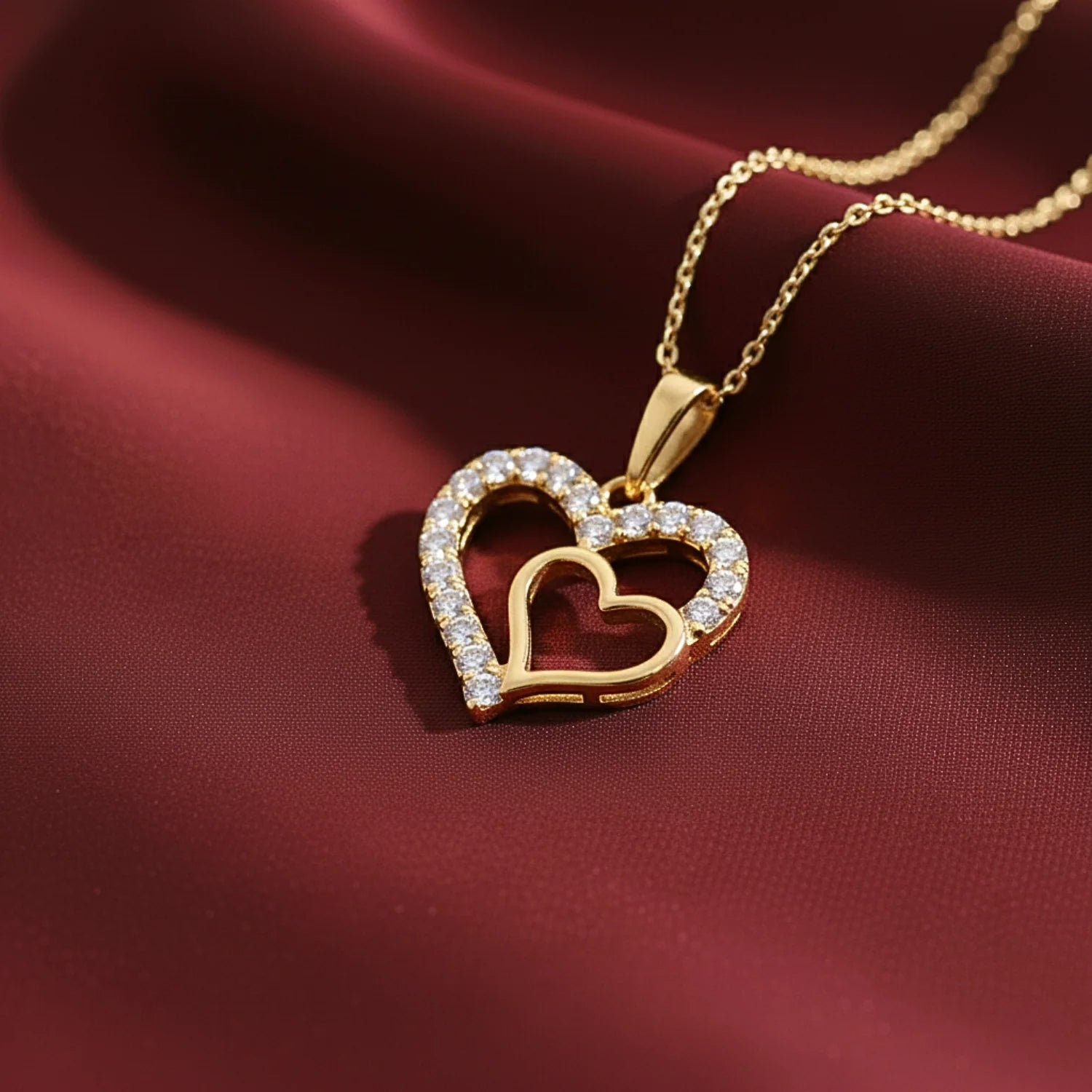 14K Yellow Gold Lab Diamond Open Heart Pendant Necklace, 0.17Ctw