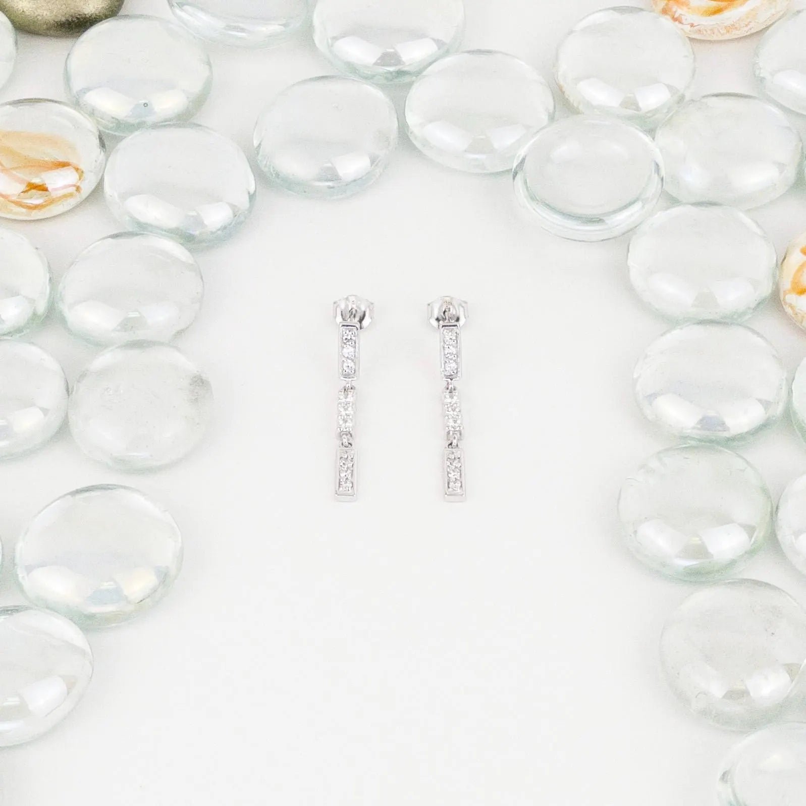 Dangle Drop Earrings, Sterling Silver, White Gold Rhodium Plating, CZ Diamonds Bar Earrings, Drop Earrings, Dangling Silver Earrings, Dainty