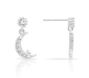 Stunning Tiny Moon & Star CZ Stud Earrings in Sterling Silver.