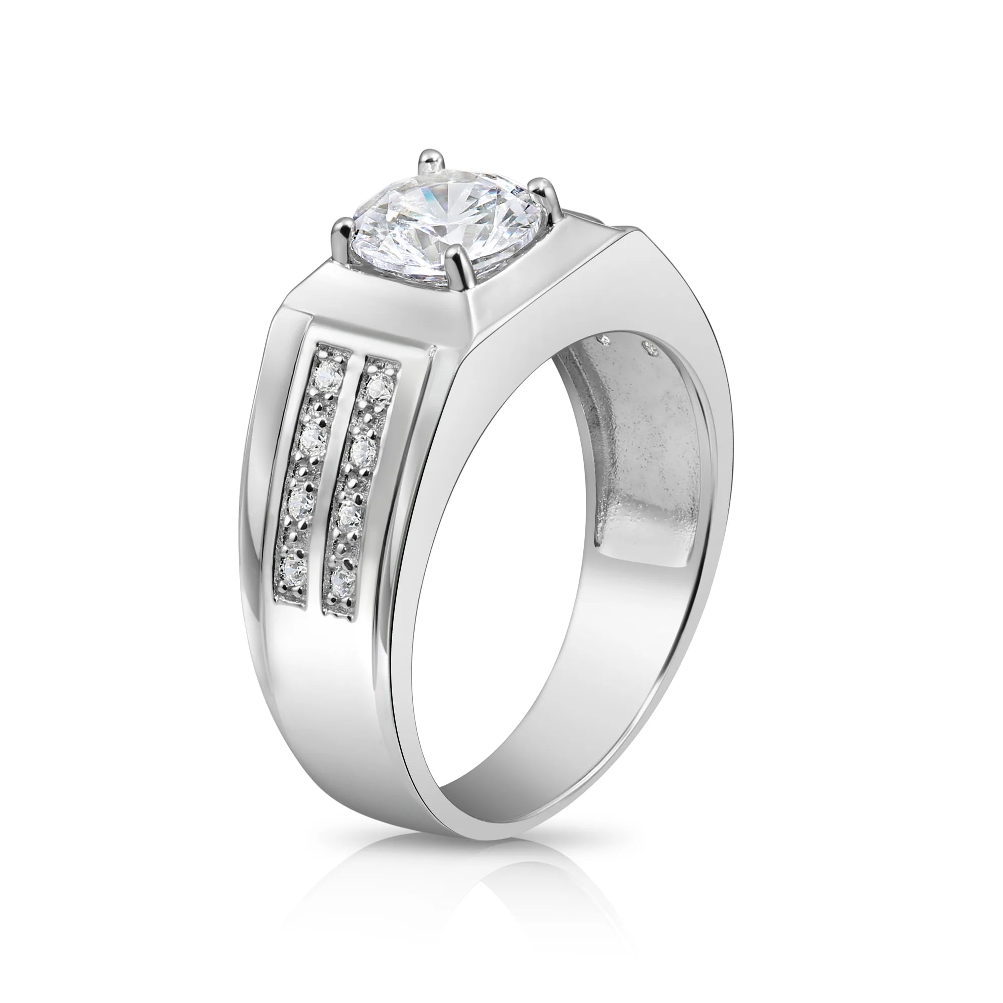 Solid 925 Sterling Silver Solitaire round Brilliant Pave Wedding Pinky Band Ring
