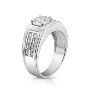 Solid 925 Sterling Silver Solitaire round Brilliant Pave Wedding Pinky Band Ring