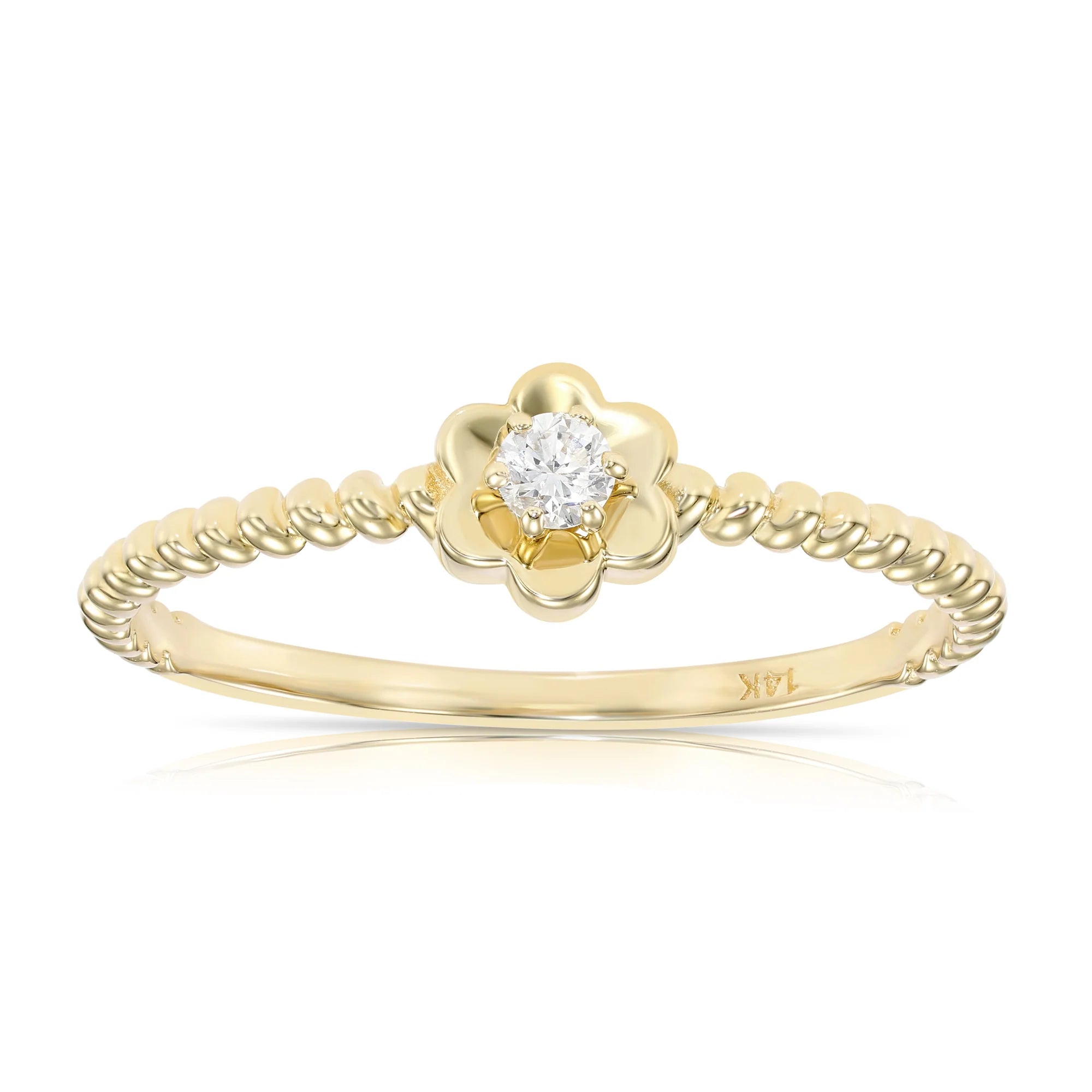 14K Yellow Gold Lab Diamond Flower Ring, 0.07Ctw