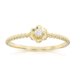 14K Yellow Gold Lab Diamond Flower Ring, 0.07Ctw