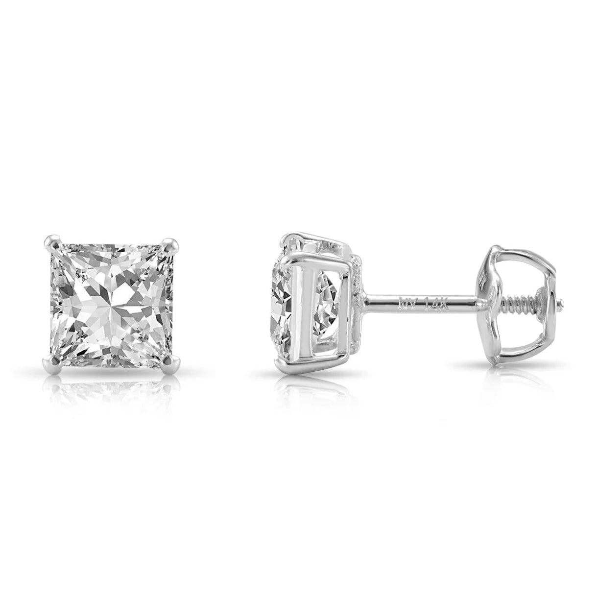 14K White Gold Lab Diamond Princess-Cut Stud Earrings, Screwback