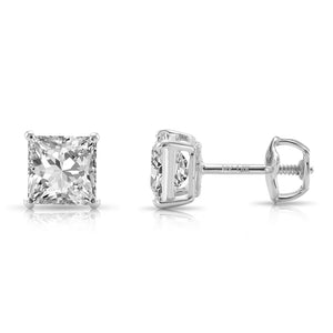 14K White Gold Lab Diamond Princess-Cut Stud Earrings, Screwback