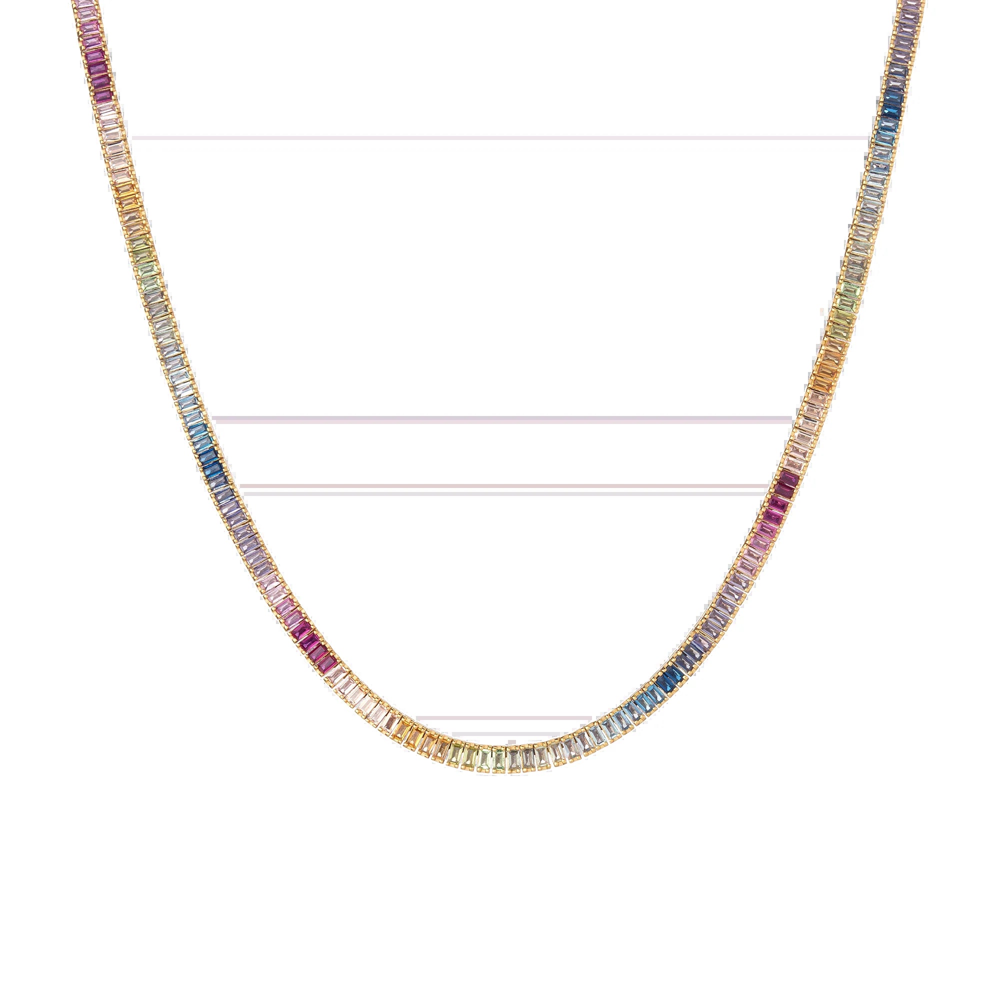 Ombré Rainbow Baguette Tennis Necklace
