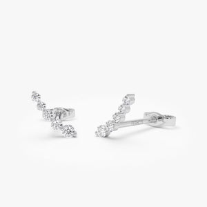 Diamond Ear Crawler Earrings, 14K Solid Gold Ear Climber Studs, Dainty Curved Natural Diamond Ear Climber Earrings, Best Birthday Present