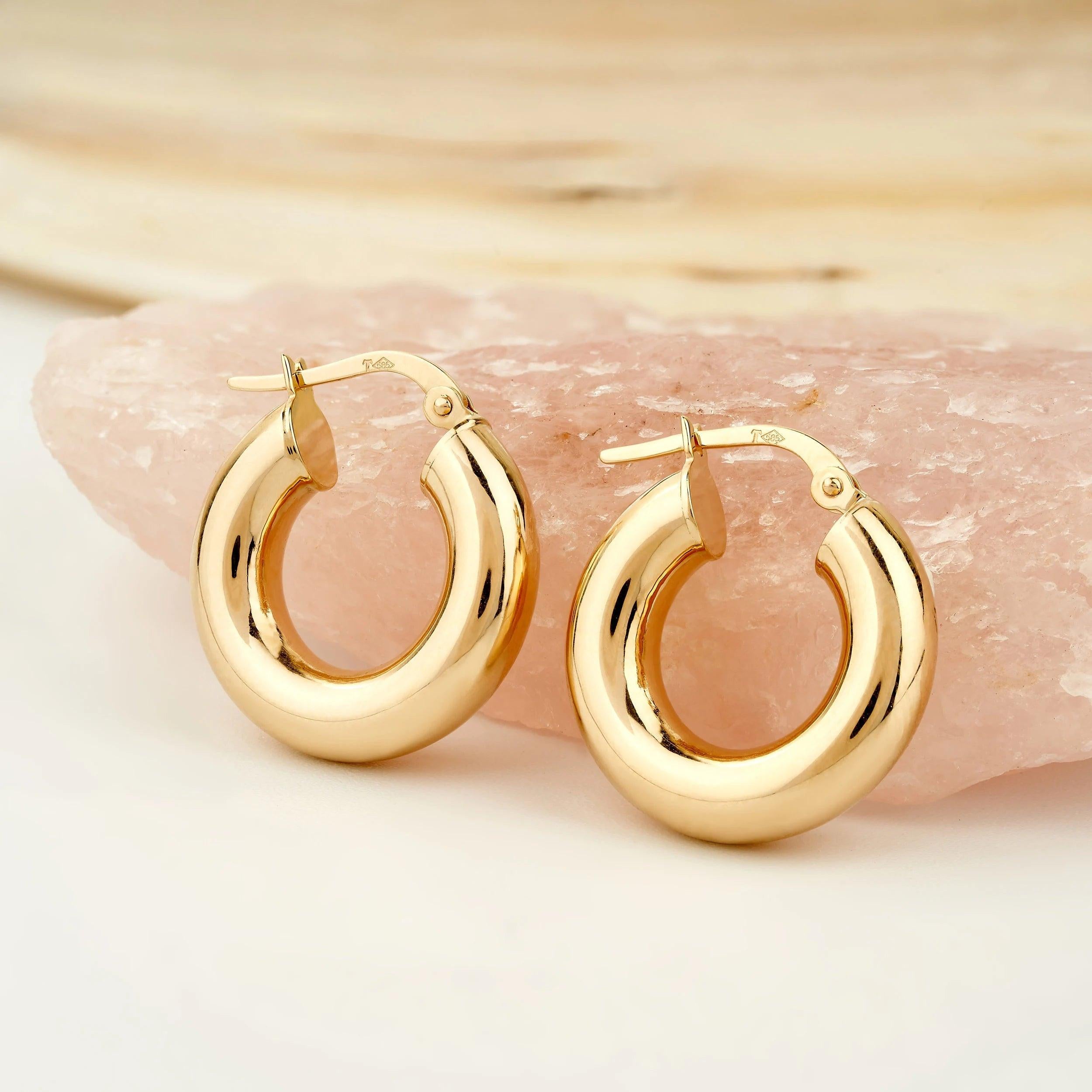 Stunning 14K Solid Gold Chunky Thick Hoop Earrings - Timeless Elegance.