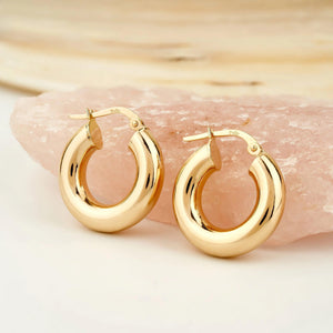 Stunning 14K Solid Gold Chunky Thick Hoop Earrings - Timeless Elegance.