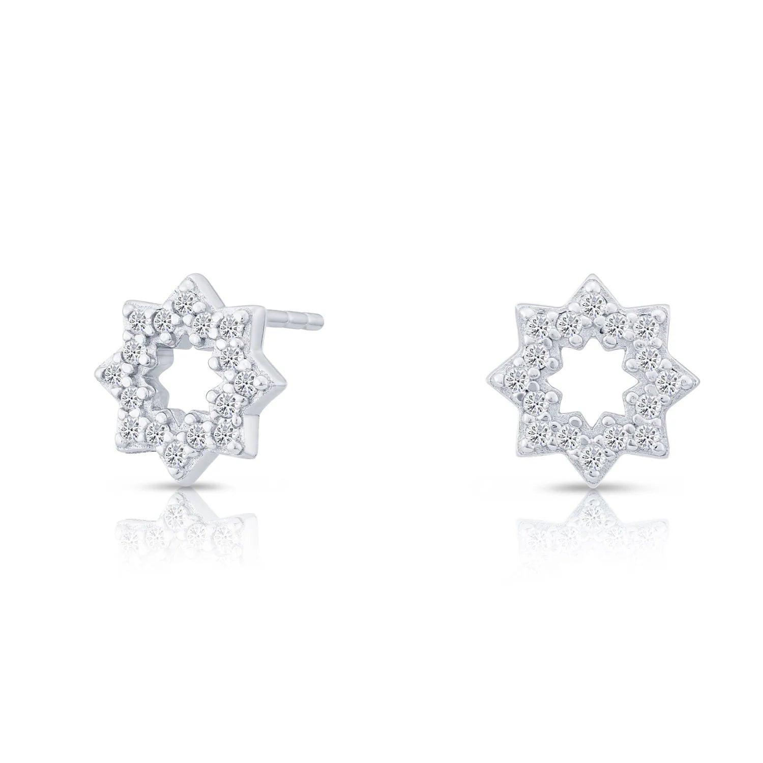 Sparkling CZ Halo Star Flower Stud Earrings in Elegant Sterling Silver.