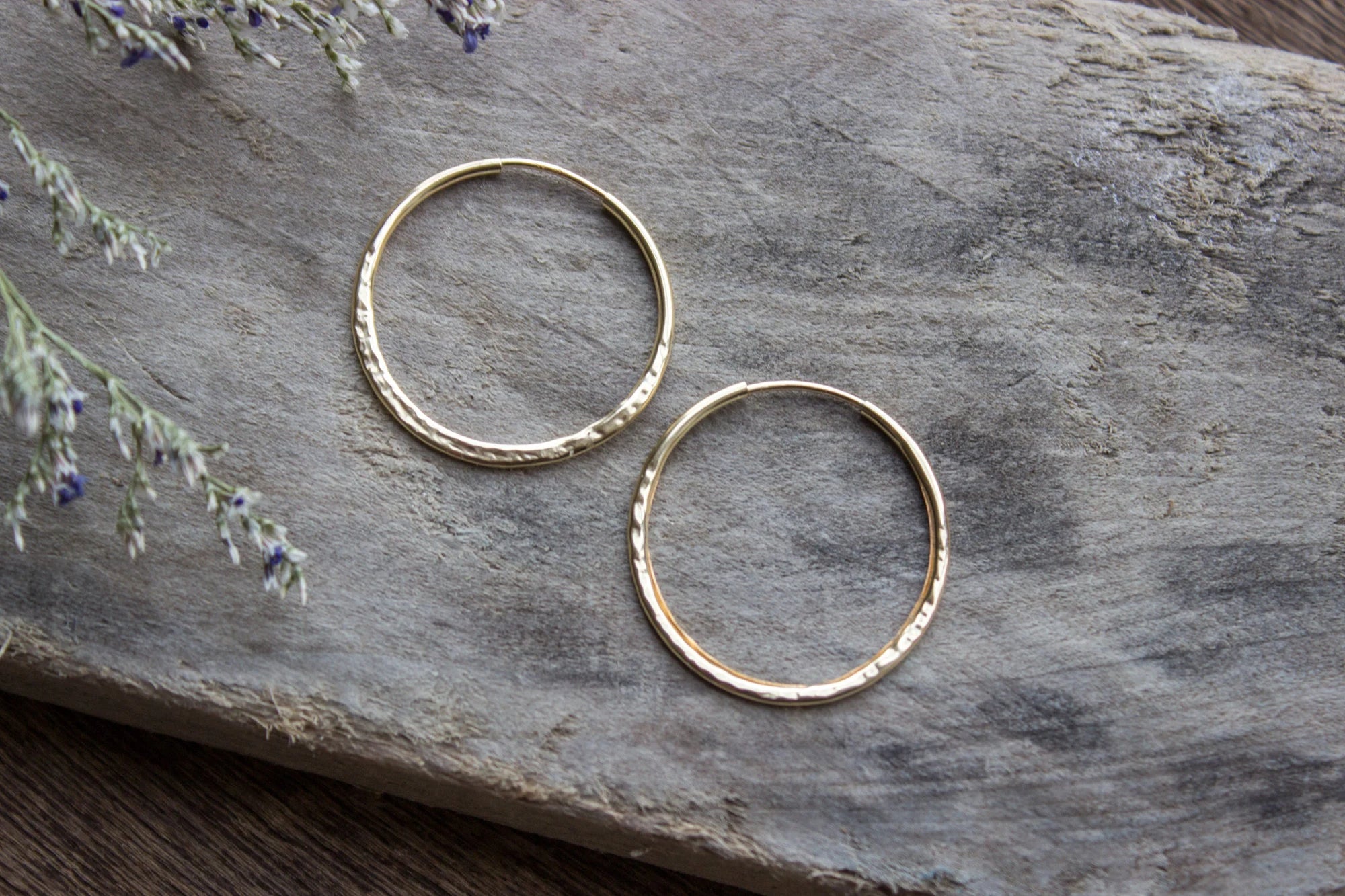 Hammered Gold Hoop Earrings, Textured Small Gold Earring Hoops, Medium 14K Gold Filled Simple Hoops, Hand Forged 25Mm - #04AE-05-043
