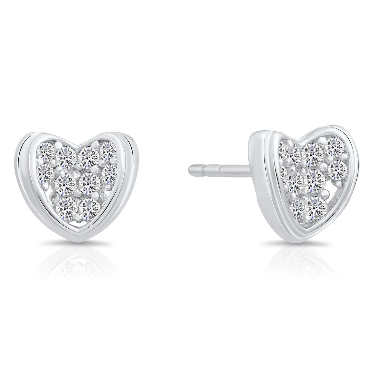 Sparkling Sterling Silver CZ Curved Heart Stud Earrings - Perfect Gift!.