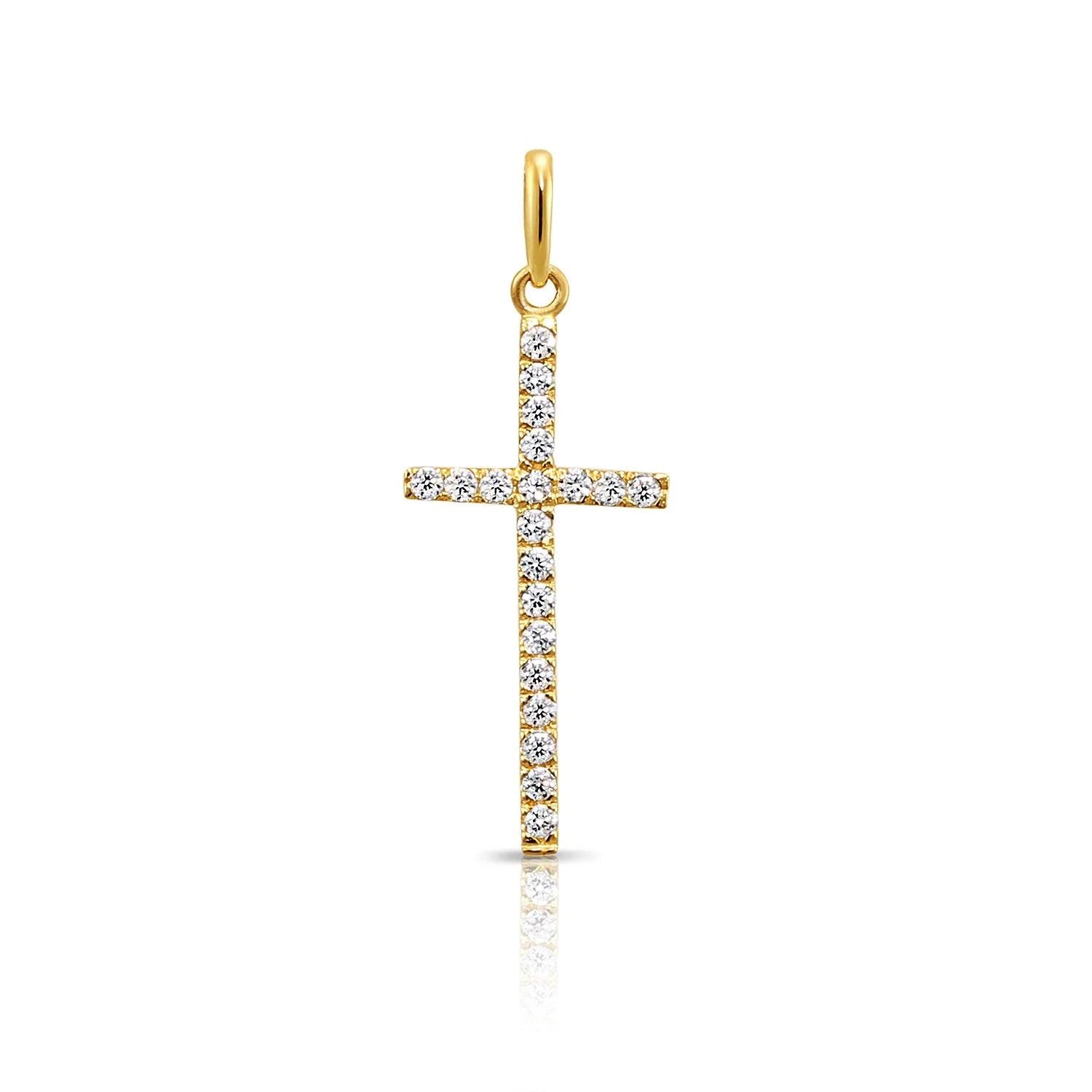 Stunning 14K Yellow Gold Cross Pendant Necklace with 18" Cable Chain.