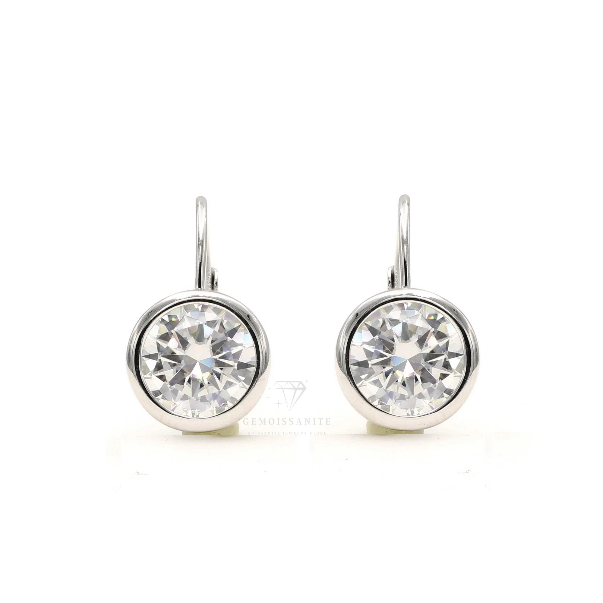 Moissanite Bezel Set Dangle Earrings, 925 Sterling Silver