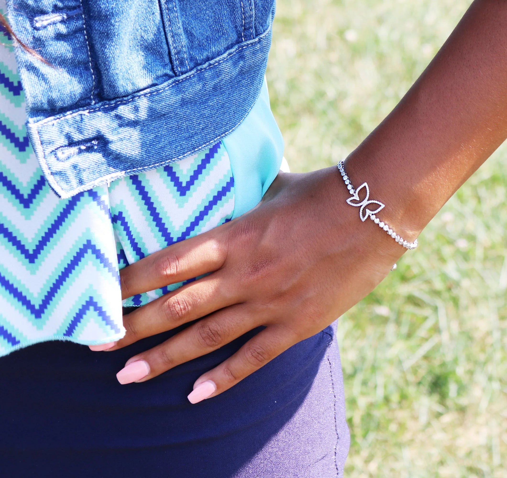 CZ Butterfly Bracelet, Adjustable in Sterling Silver