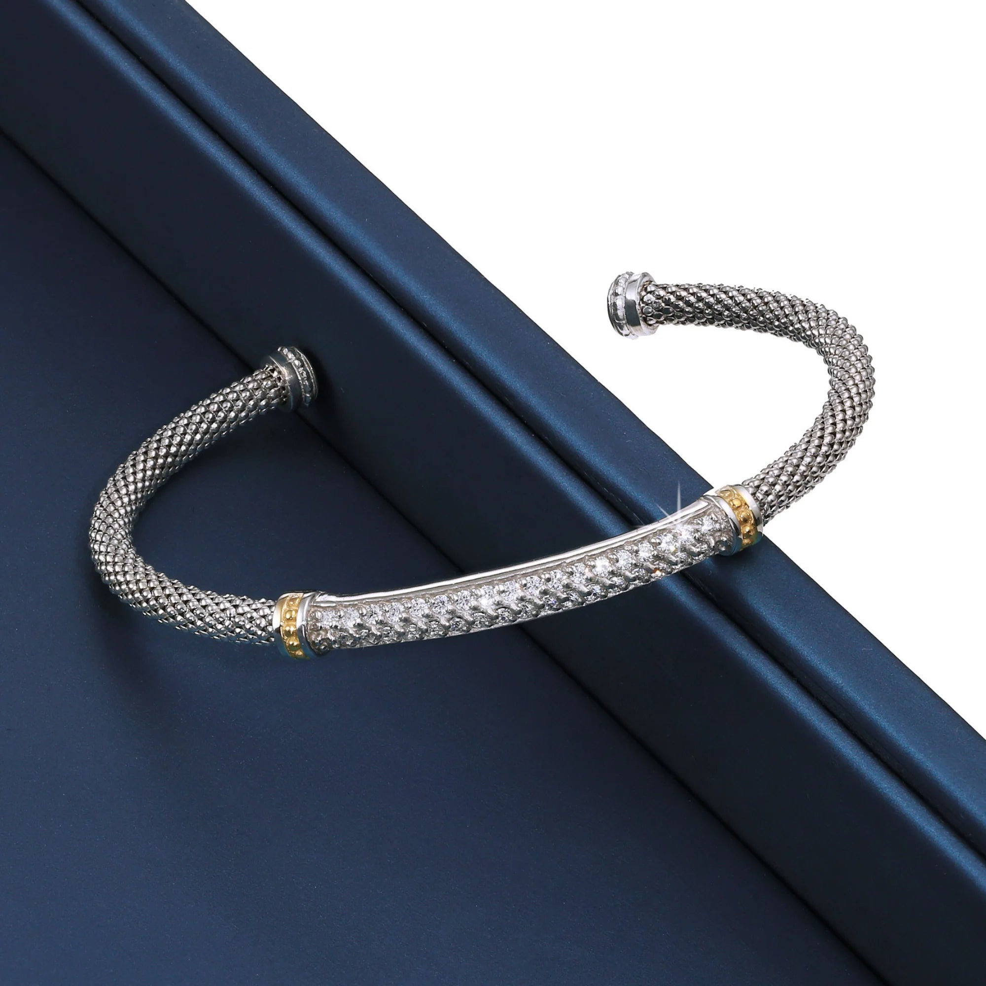 Sterling Silver Italian Cuff Bracelet with Gold Accents