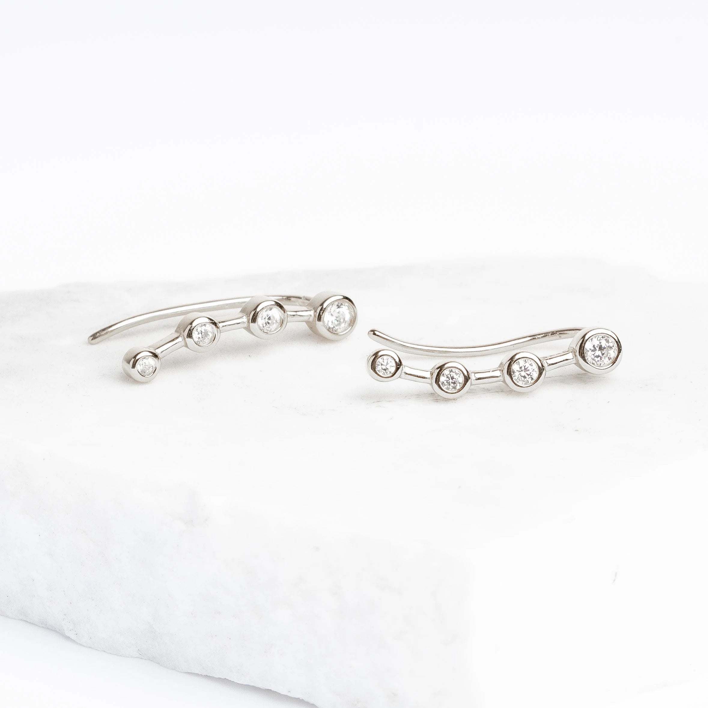 Silver Stone Ear Climber, Sterling Silver Ear Crawler, Silver Dainty Earrings, Ear Climbers, Celestial Earrings, Gifts for Her, 925 Silver