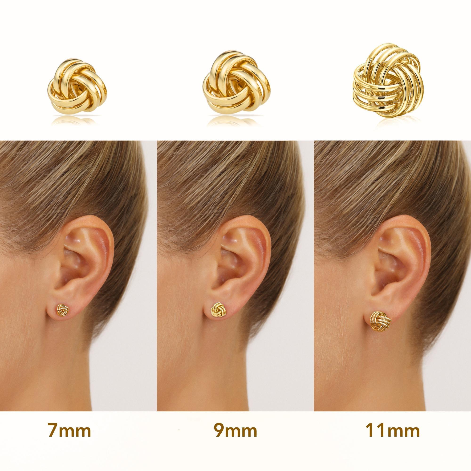 14K Gold Love Knot Push-Back Stud Earrings – 7mm, 9mm, 11mm for Friendship & Unity.