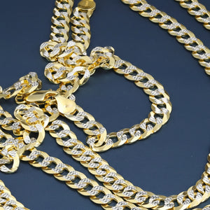Sterling Silver Two-Tone Gold Plated Curb Chain Bracelet, with Diamond-Cut Engravings