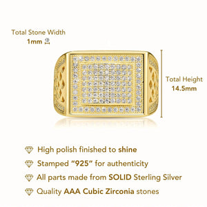 Bold 925 Sterling Silver Pave Square Signet Pinky Ring – Stunning Sparkle for Weddings & Everyday Elegance.