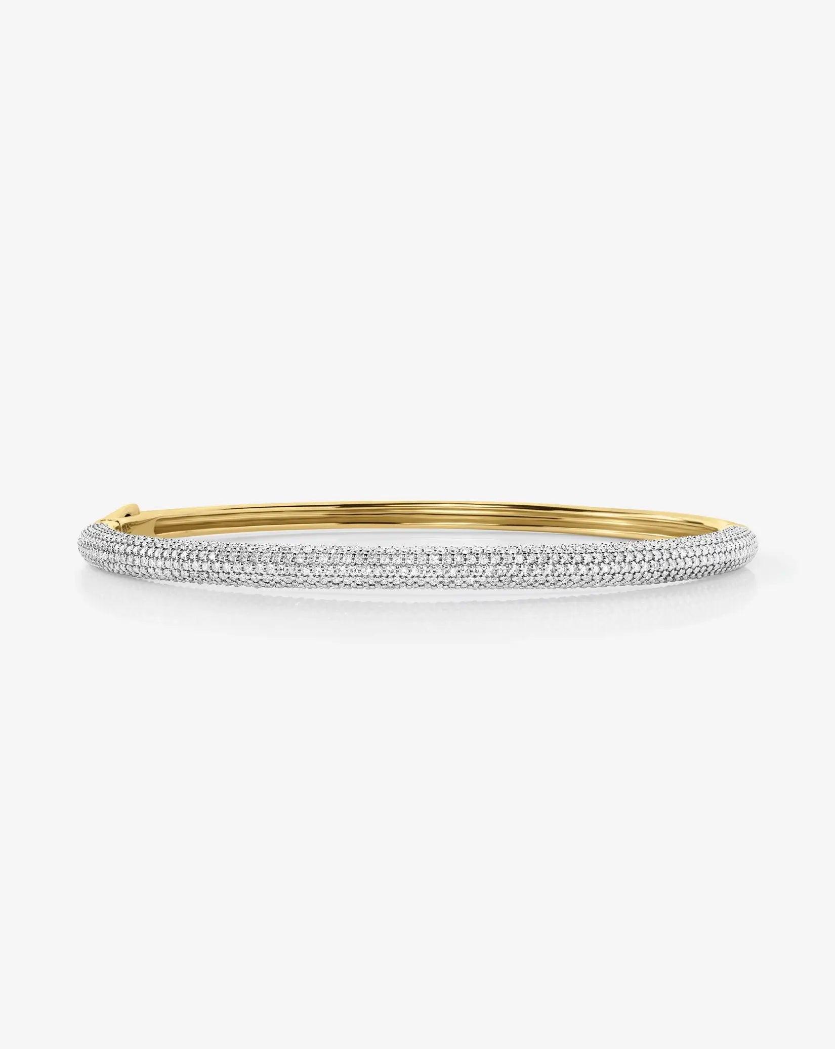 Stunning Pavé Diamond Stackable Gold Cloud Bangle for Effortless Elegance.