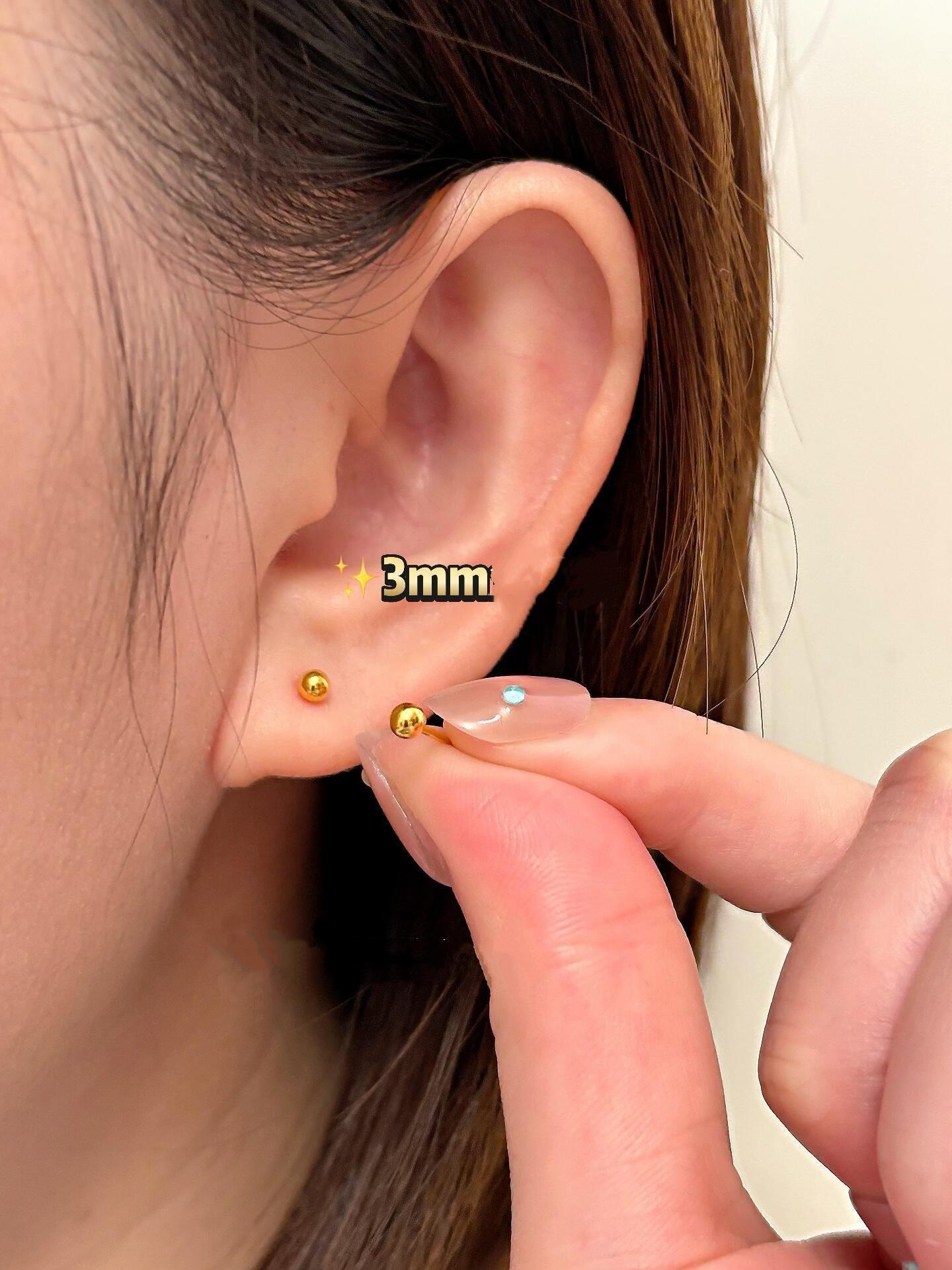 Luxurious 24K Solid Gold AU999 Minimalist Ball Stud Earrings.