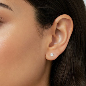 10K White Gold Tiny Star Studs, Screwback