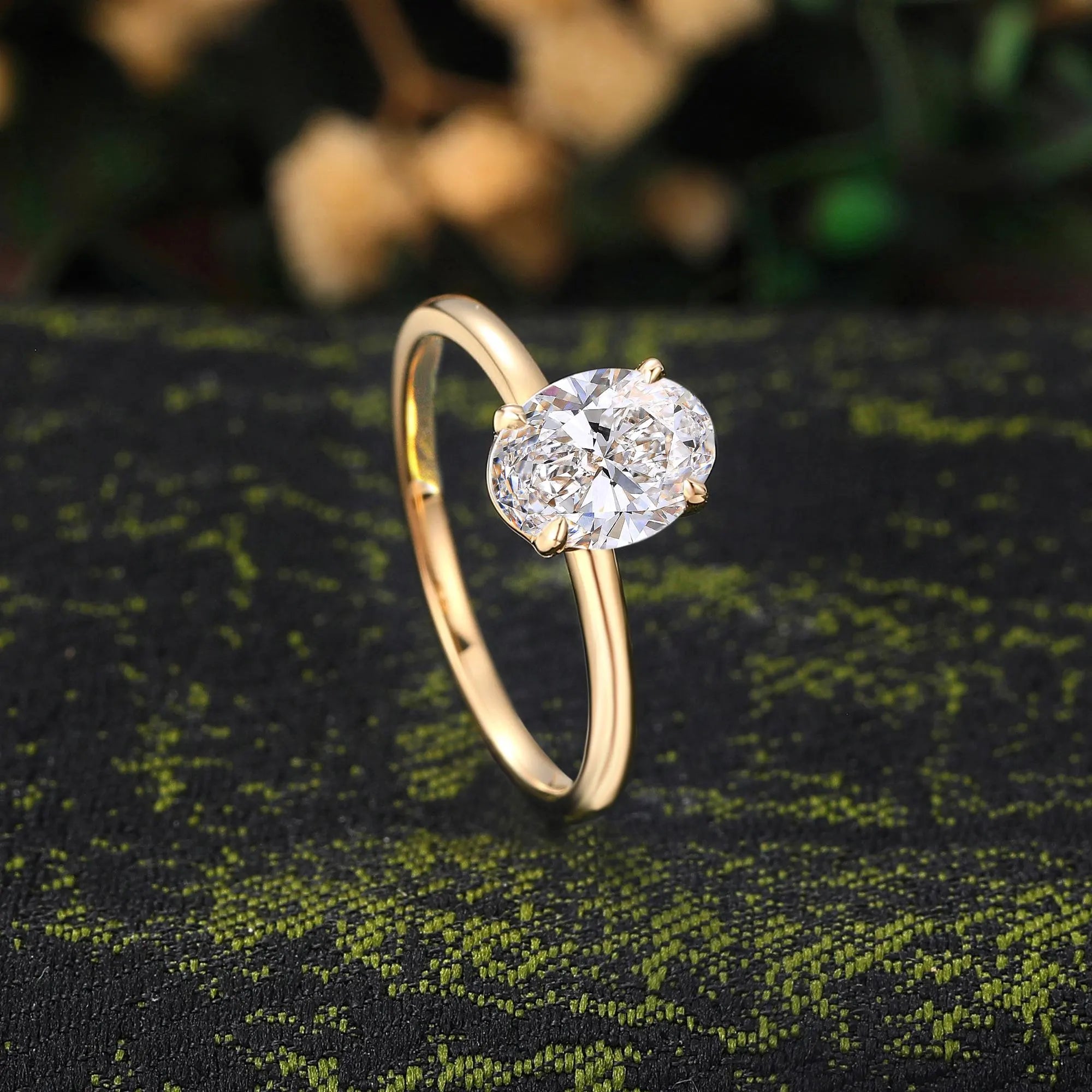 Oval Cut 1.5Ctw Lab Diamond Solitaire Ring - Yellow Gold Engagement