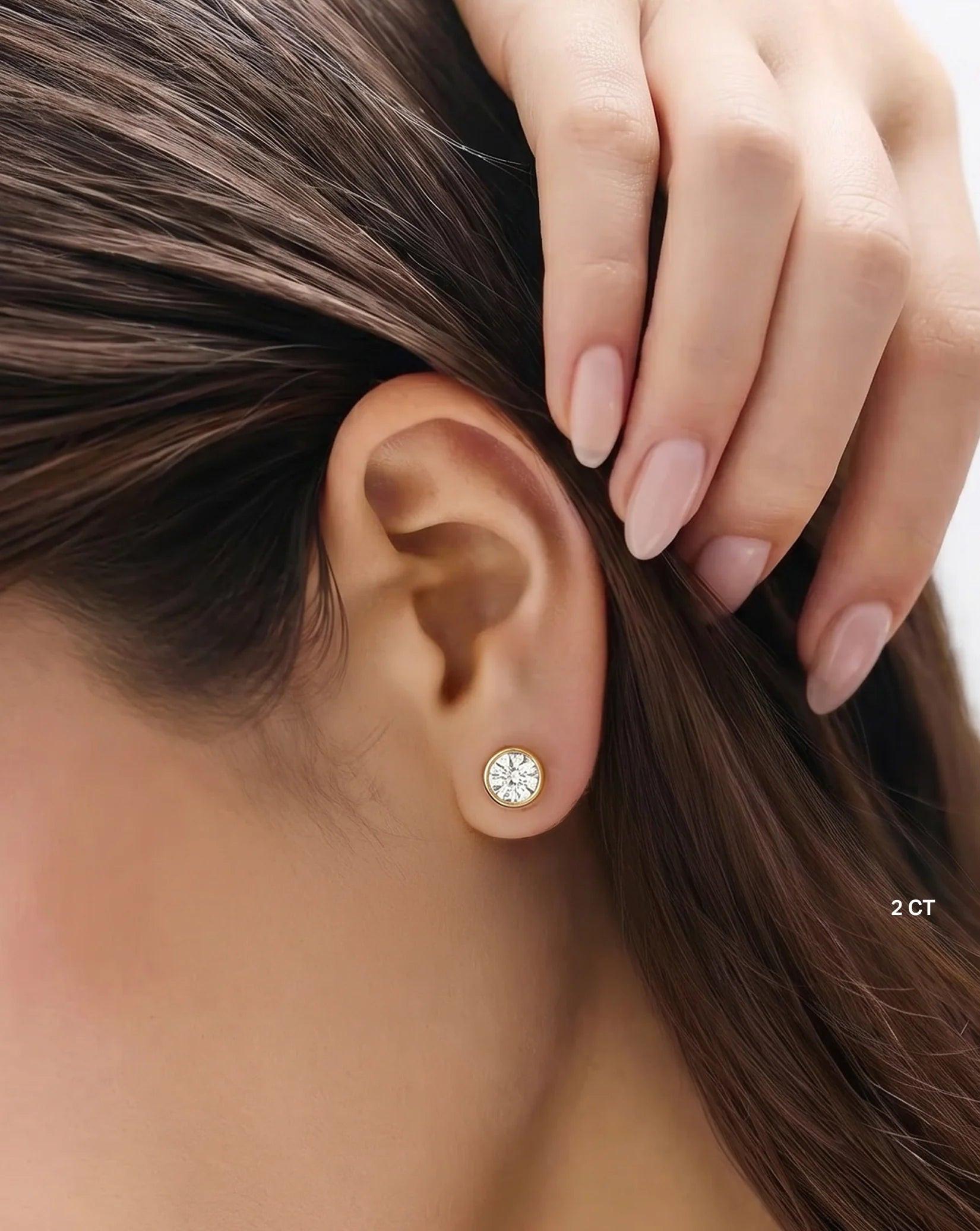 Exquisite Bezel-Set Round Lab Diamond Stud Earrings.
