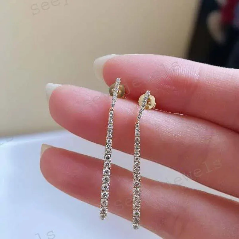 Minimalist Long Diamond Drop Earrings 14K Gold Earrings Long Dangling Moissanite Earrings Perfect Bridesmaids Gift for Her Valentine Gift