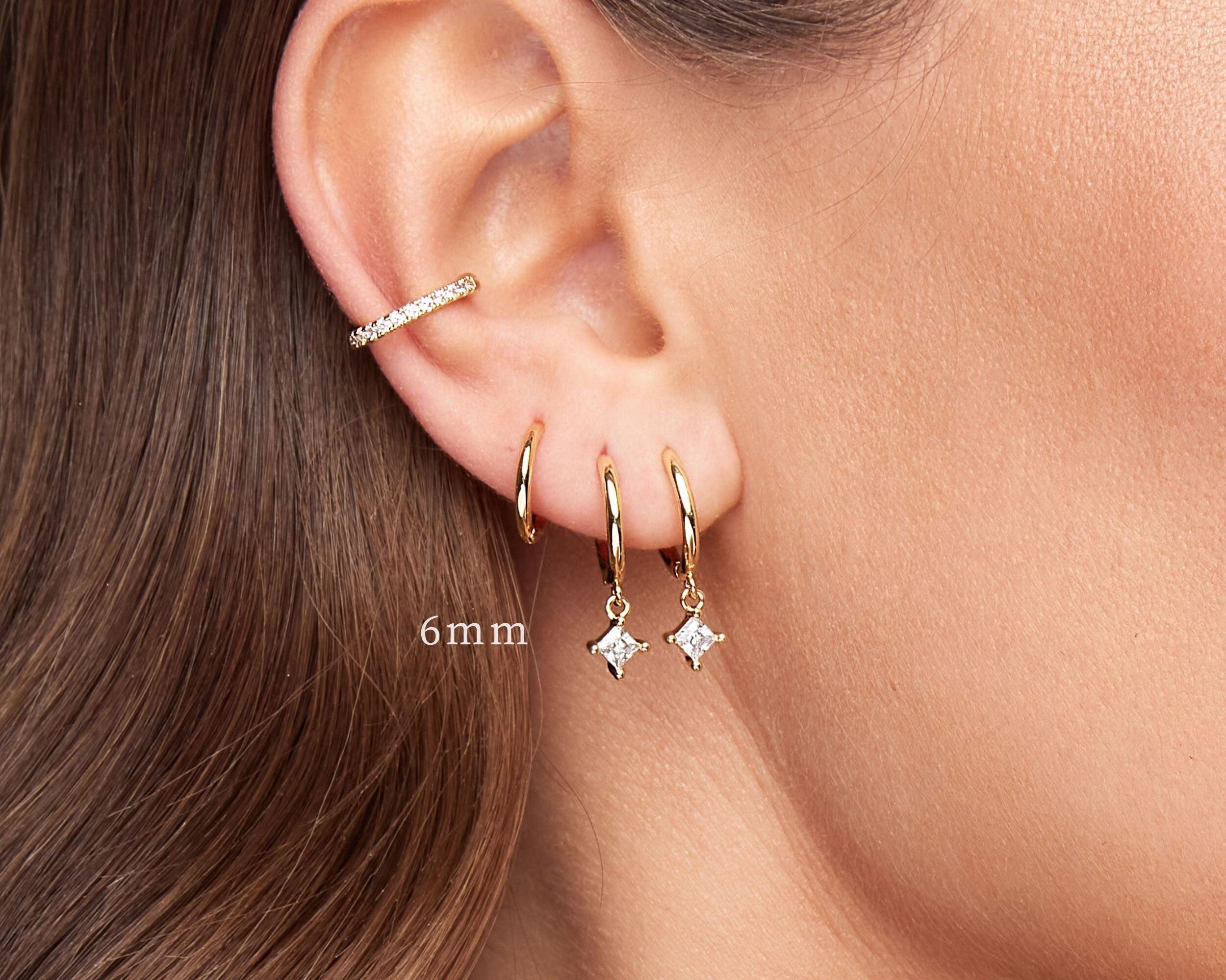 Dainty Sterling Silver and Gold Minimalist Cartilage Huggie Hoop Earrings Set.