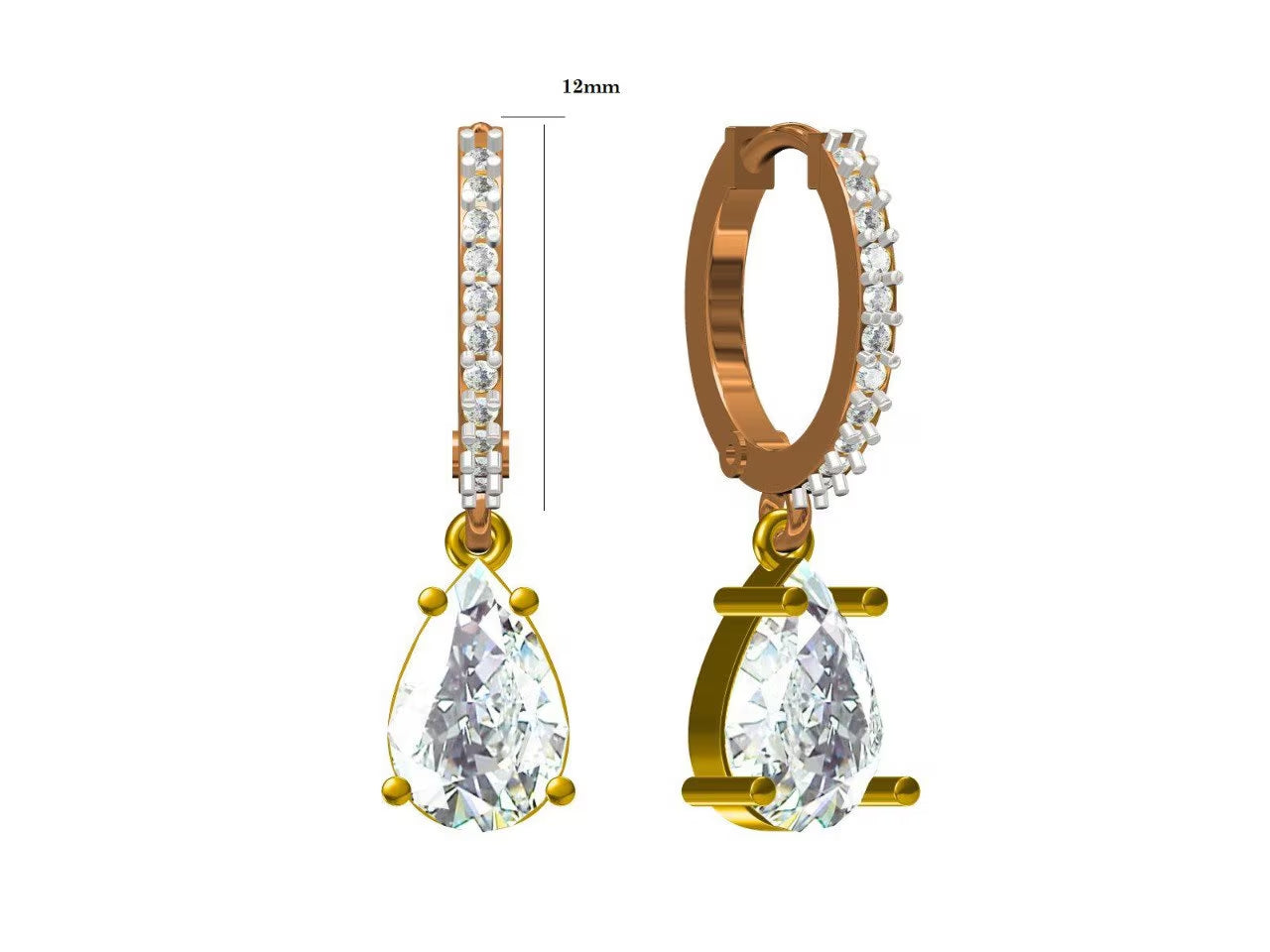 Pear Moissanite Earrings, Tear Drop Drop Earrings with Side round Moissanite Diamonds, VVS Clarity, D-E-F Color, Elegant Jewelry for Her