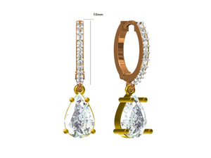 Pear Moissanite Earrings, Tear Drop Drop Earrings with Side round Moissanite Diamonds, VVS Clarity, D-E-F Color, Elegant Jewelry for Her