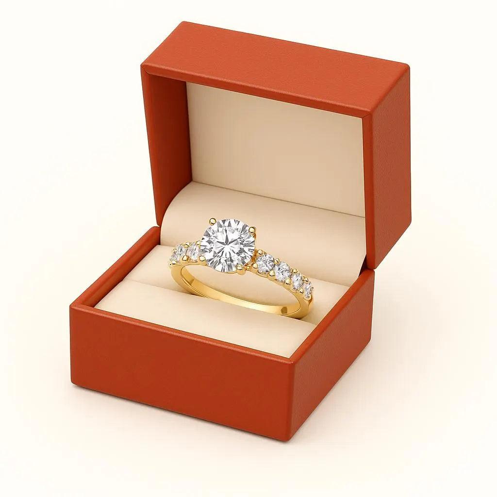 Stunning 14K Yellow Gold 1 Carat Round Brilliant Solitaire Engagement Ring with Elegant Side Stones.