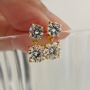 Genuine Moissanite Double Drop Earrings: Platinum Overlay Sterling Silver