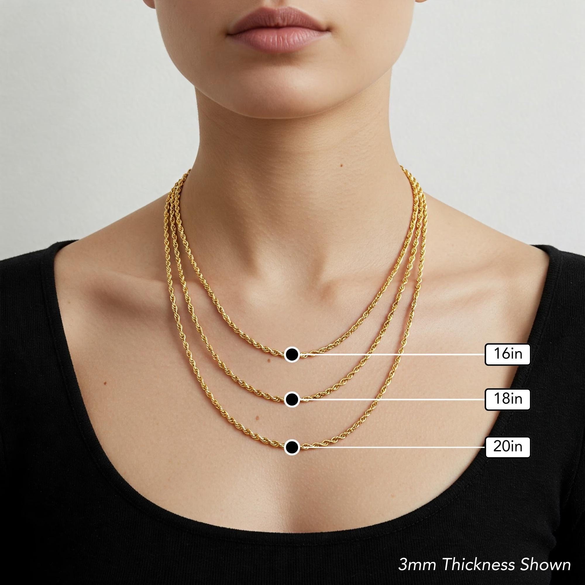 Elegant 10K Yellow Gold Rope Chain Necklace – Solid Gold, 2-5mm, 16-24 Inch with Secure Lobster Clasp.