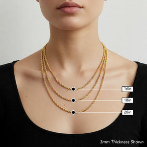 Elegant 10K Yellow Gold Rope Chain Necklace – Solid Gold, 2-5mm, 16-24 Inch with Secure Lobster Clasp.