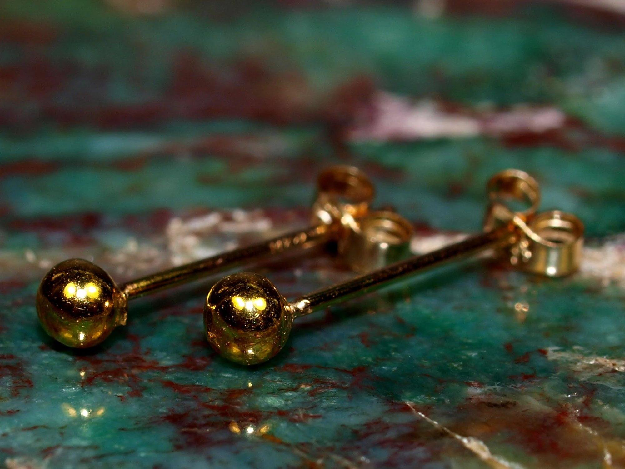 Elegant 24K Gold 3mm Ball Stud Earrings - Timeless Minimalist Design in Pure Solid Gold.