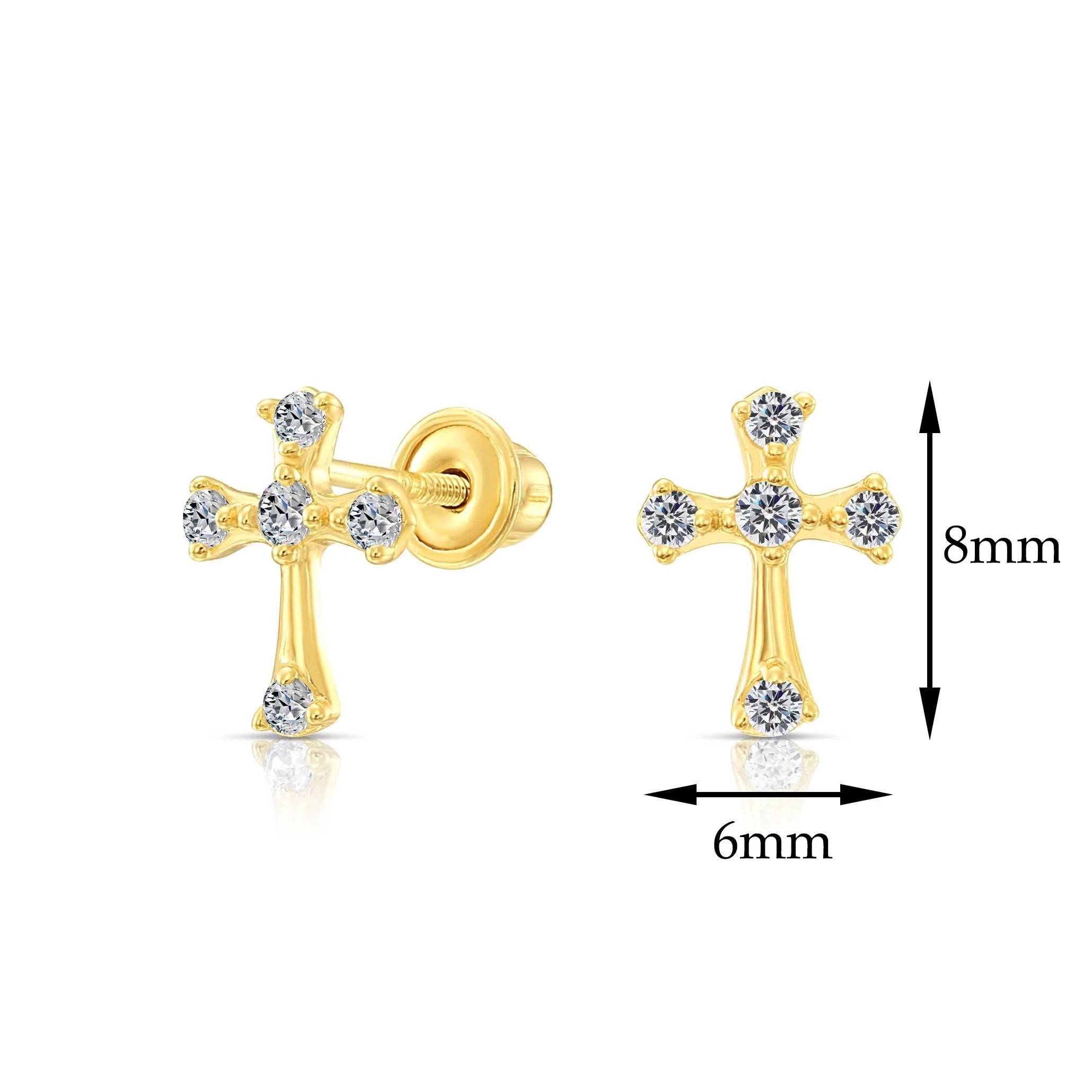 10K Yellow Gold Cross Stud Earrings