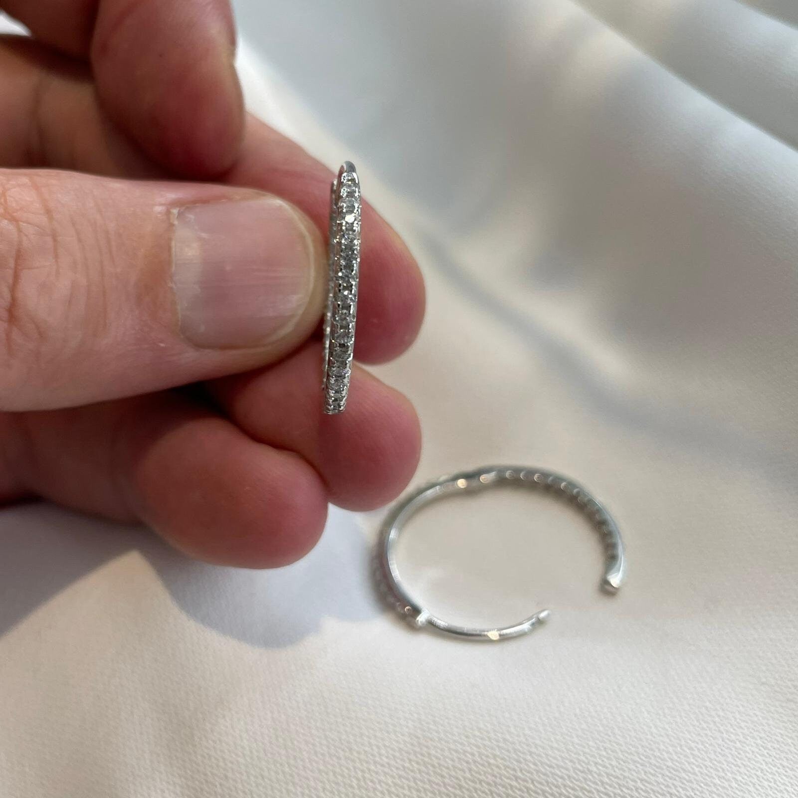 Sterling Silver CZ Hoop Earrings: 20Mm Simulated Diamond Hoops